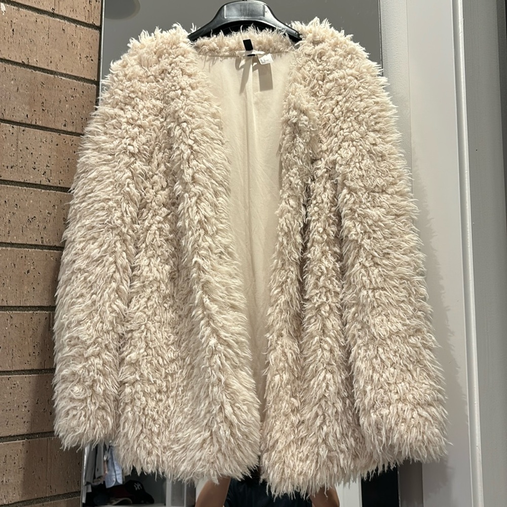 H&M faux shearling teddy coat in cream/ivory